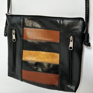 Vintage Uruguay Black Crossbody Bag with Multicolor Stripe Detail